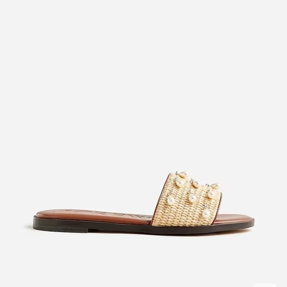 NIB J. Crew Georgina woven faux raffia sandals with pearls - Picture 3 of 4